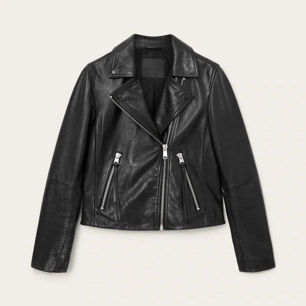 All Saints Dalby Leather Slim Fit Leather Biker Jacket - Picture 6 of 9